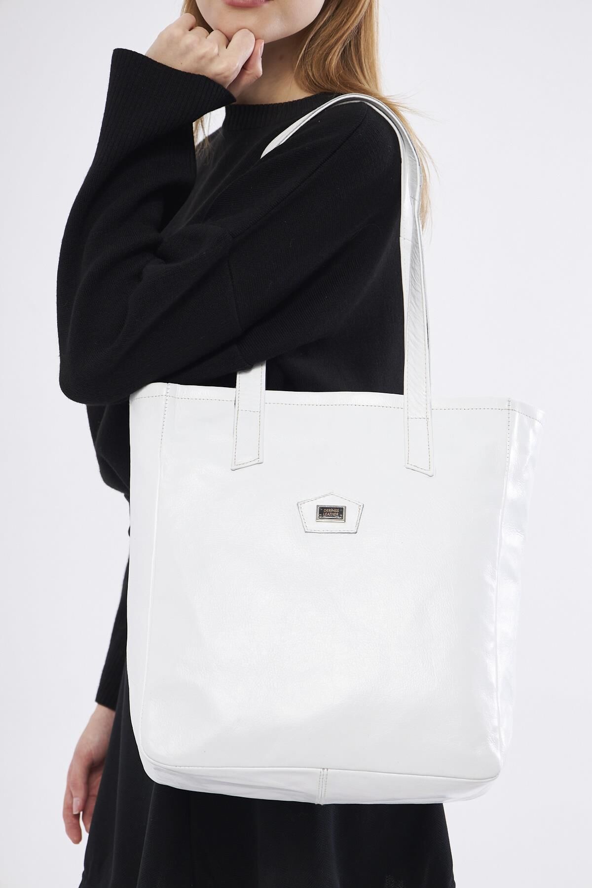 DERİNSS DKB179 Hakiki Deri Beyaz Kadın El ve Omuz Çantası