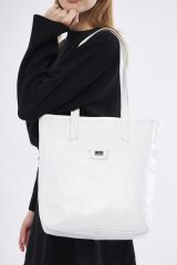 DERİNSS DKB179 Hakiki Deri Beyaz Kadın El ve Omuz Çantası