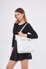 DERİNSS DKB179 Hakiki Deri Beyaz Kadın El ve Omuz Çantası