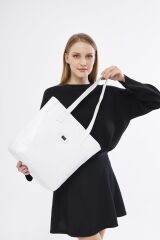 DERİNSS DKB179 Hakiki Deri Beyaz Kadın El ve Omuz Çantası