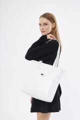 DERİNSS DKB179 Hakiki Deri Beyaz Kadın El ve Omuz Çantası