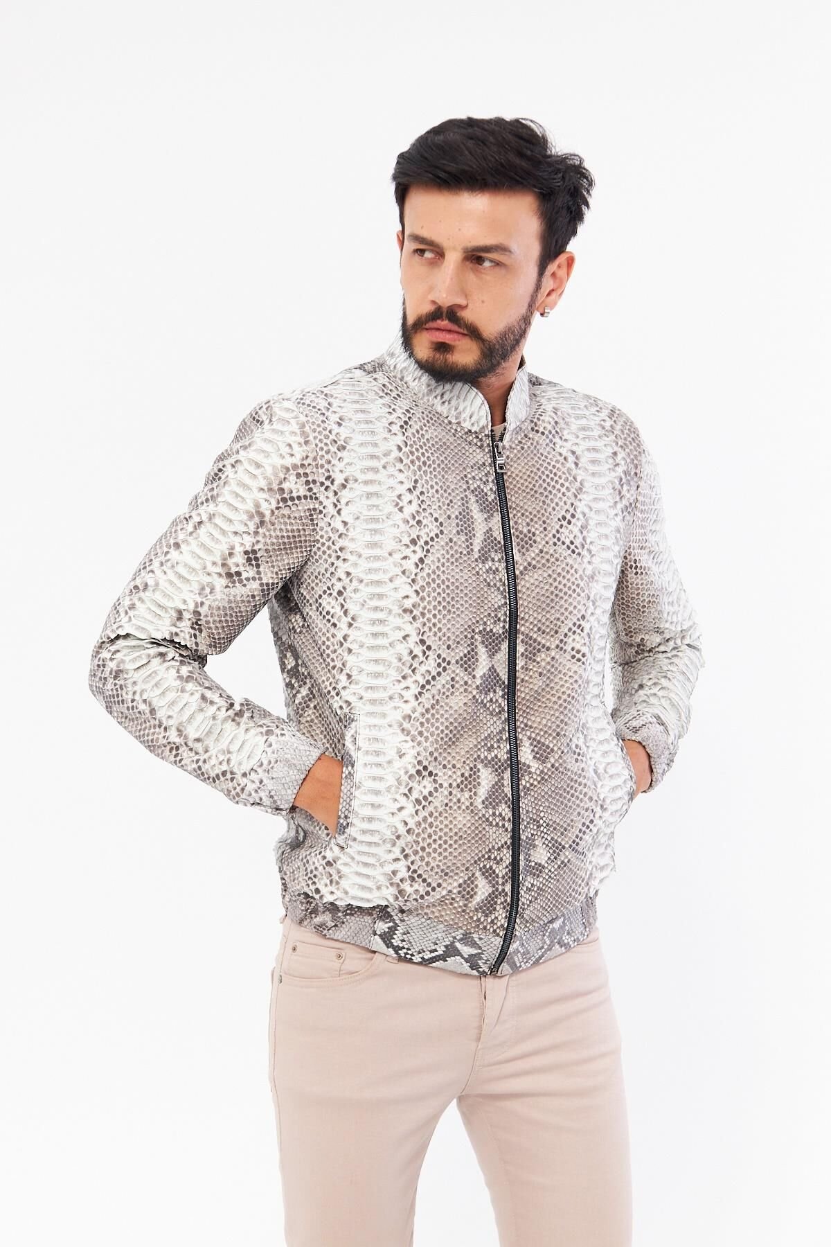 DERİNSS DER715P Hakiki Piton Derisi Erkek Bej Mont