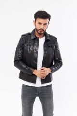 DERİNSS DER721P Hakiki Piton Hakiki Deri Erkek Siyah Mont