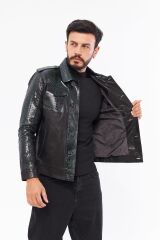 DERİNSS DER721P Hakiki Piton Hakiki Deri Erkek Yeşil Mont