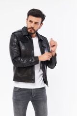 DERİNSS DER737P Hakiki Piton Hakiki Deri Erkek Siyah Mont