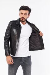 DERİNSS DER737P Hakiki Piton Hakiki Deri Erkek Siyah Mont