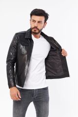 DERİNSS DER737P Hakiki Piton Hakiki Deri Erkek Siyah Mont