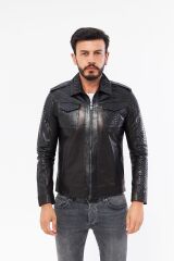 DERİNSS DER737P Hakiki Piton Hakiki Deri Erkek Siyah Mont