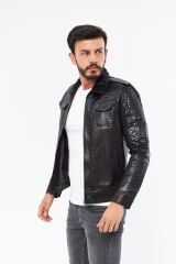 DERİNSS DER737P Hakiki Piton Hakiki Deri Erkek Siyah Mont