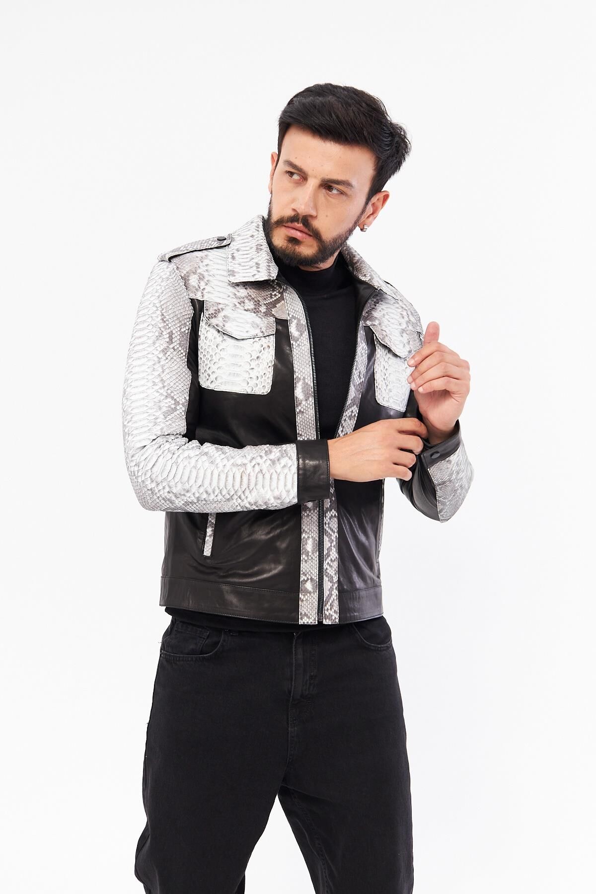 DERİNSS DER737P Hakiki Piton Hakiki Deri Erkek Bej Mont