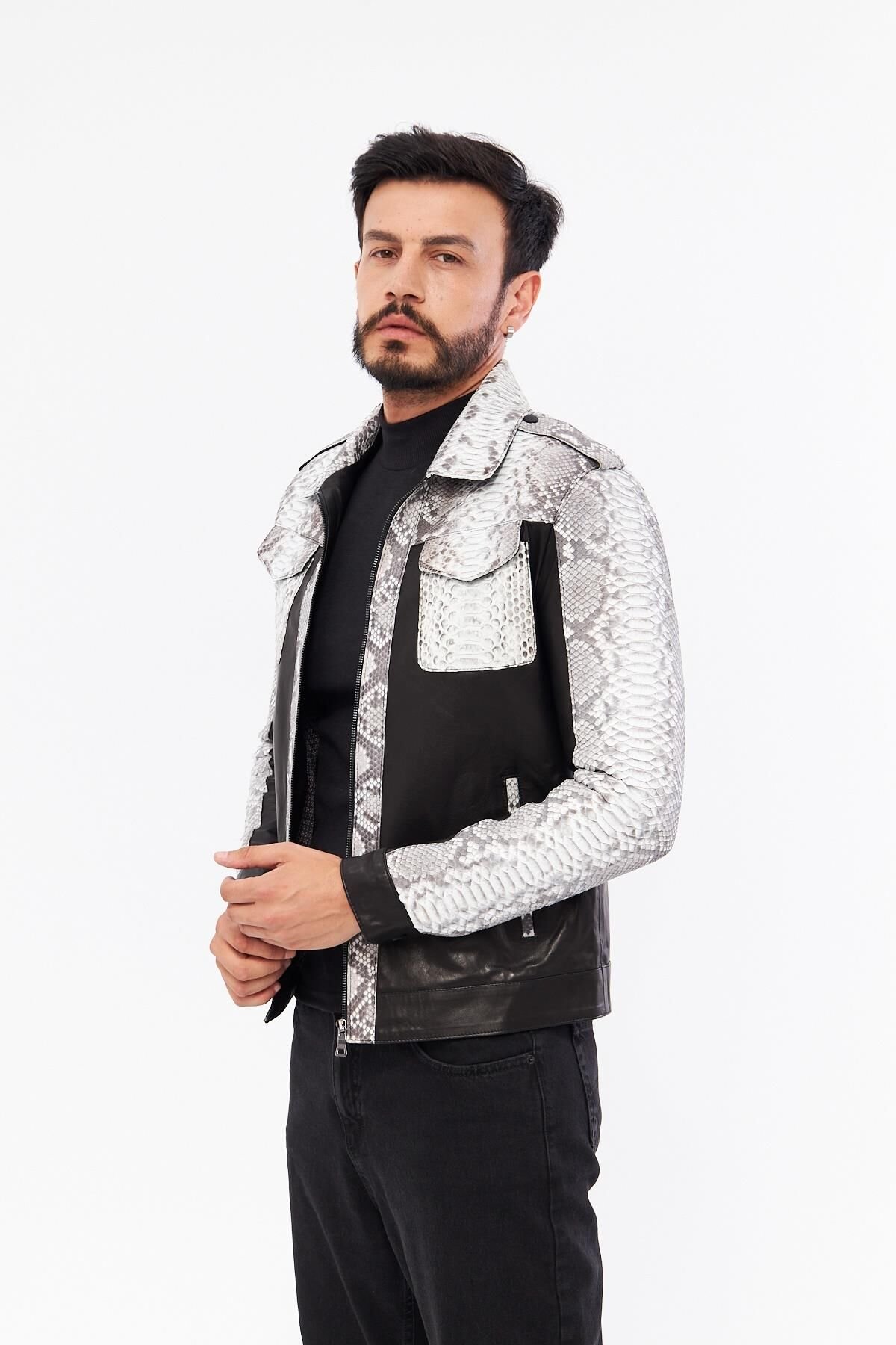 DERİNSS DER737P Hakiki Piton Hakiki Deri Erkek Bej Mont