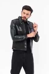 DERİNSS DER737P Hakiki Piton Hakiki Deri Erkek Yeşil Mont