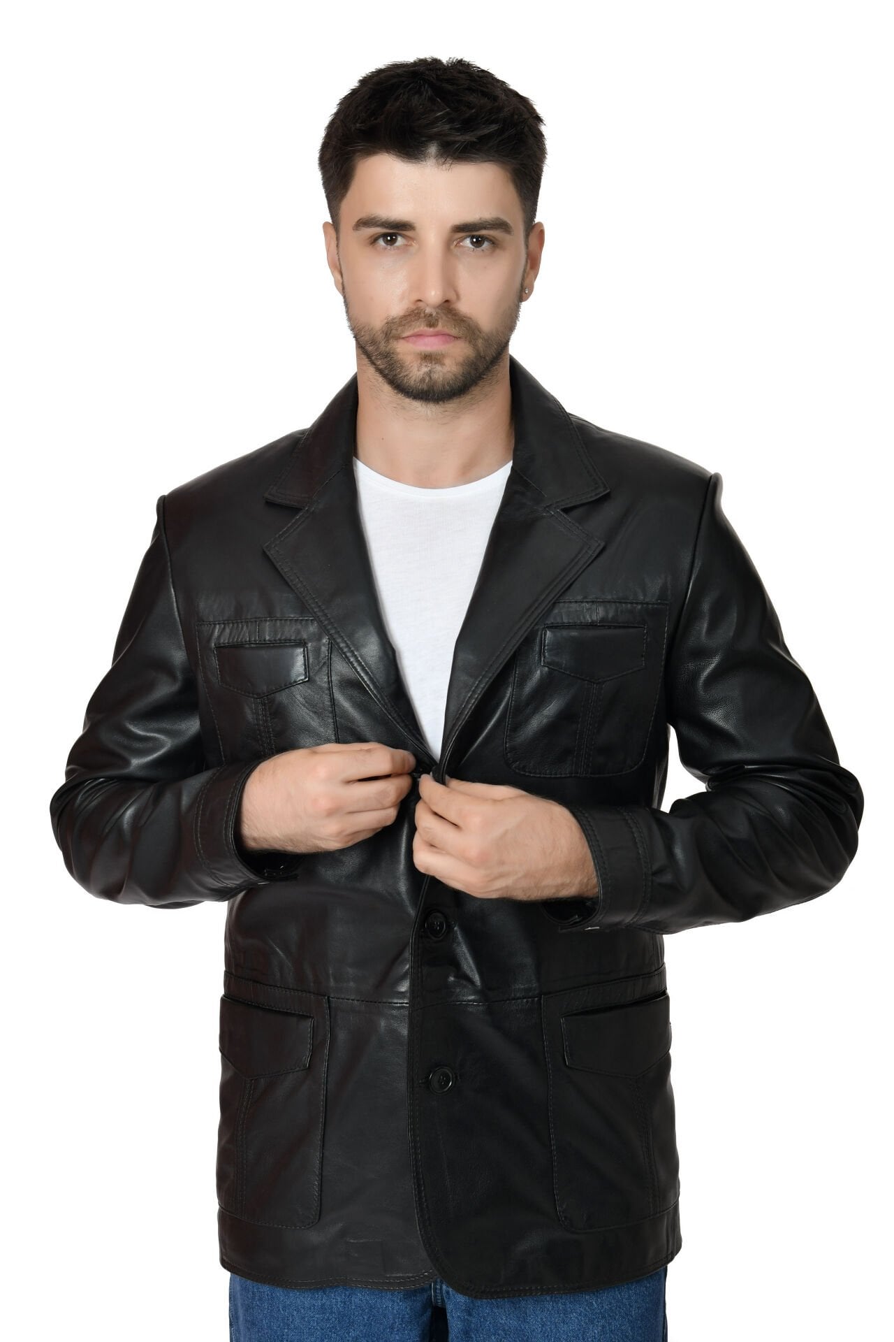 DERİNSS DER233 Hakiki Deri Erkek Siyah Blazer Ceket