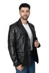 DERİNSS DER233 Hakiki Deri Erkek Siyah Blazer Ceket