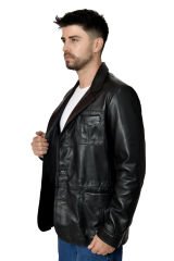 DERİNSS DER233 Hakiki Deri Erkek Siyah Blazer Ceket