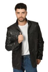 DERİNSS DER233 Hakiki Deri Erkek Siyah Blazer Ceket