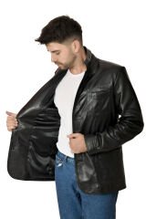 DERİNSS DER233 Hakiki Deri Erkek Siyah Blazer Ceket