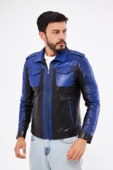 DERİNSS DER737P Hakiki Piton Hakiki Deri Erkek Mavi Mont