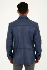 DERİNSS DER233 Hakiki Deri Erkek Mavi Blazer Ceket