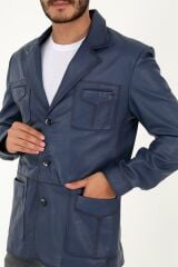 DERİNSS DER233 Hakiki Deri Erkek Mavi Mont