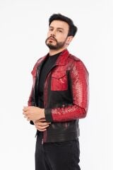 DERİNSS DER737P Hakiki Piton Hakiki Deri Erkek Kırmızı Mont