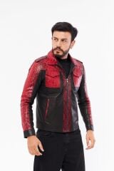 DERİNSS DER737P Hakiki Piton Hakiki Deri Erkek Kırmızı Mont