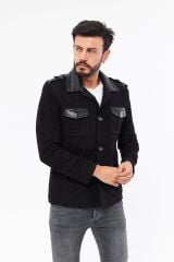 DERİNSS DER703P Hakiki Piton Garnili Hakiki Deri Erkek Siyah Mont