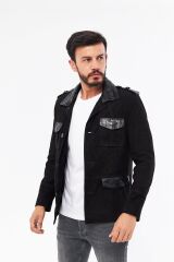 DERİNSS DER703P Hakiki Piton Garnili Hakiki Deri Erkek Siyah Mont