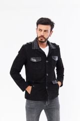 DERİNSS DER703P Hakiki Piton Garnili Hakiki Deri Erkek Siyah Mont