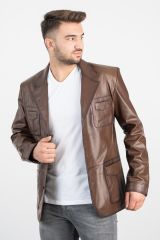 DERİNSS DER233 Hakiki Deri Erkek Taba Blazer Ceket