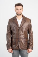 DERİNSS DER233 Hakiki Deri Erkek Taba Blazer Ceket