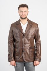 DERİNSS DER233 Hakiki Deri Erkek Taba Blazer Ceket