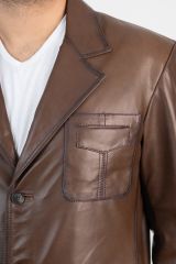 DERİNSS DER233 Hakiki Deri Erkek Taba Blazer Ceket