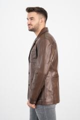 DERİNSS DER233 Hakiki Deri Erkek Taba Blazer Ceket