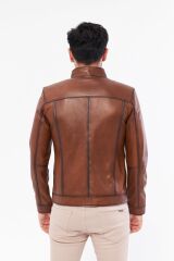 DERİNSS DER198 Hakiki Deri Erkek Taba Mont