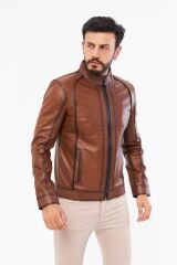 DERİNSS DER198 Hakiki Deri Erkek Taba Mont