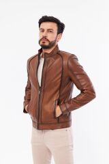 DERİNSS DER198 Hakiki Deri Erkek Taba Mont