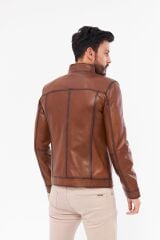 DERİNSS DER198 Hakiki Deri Erkek Taba Mont