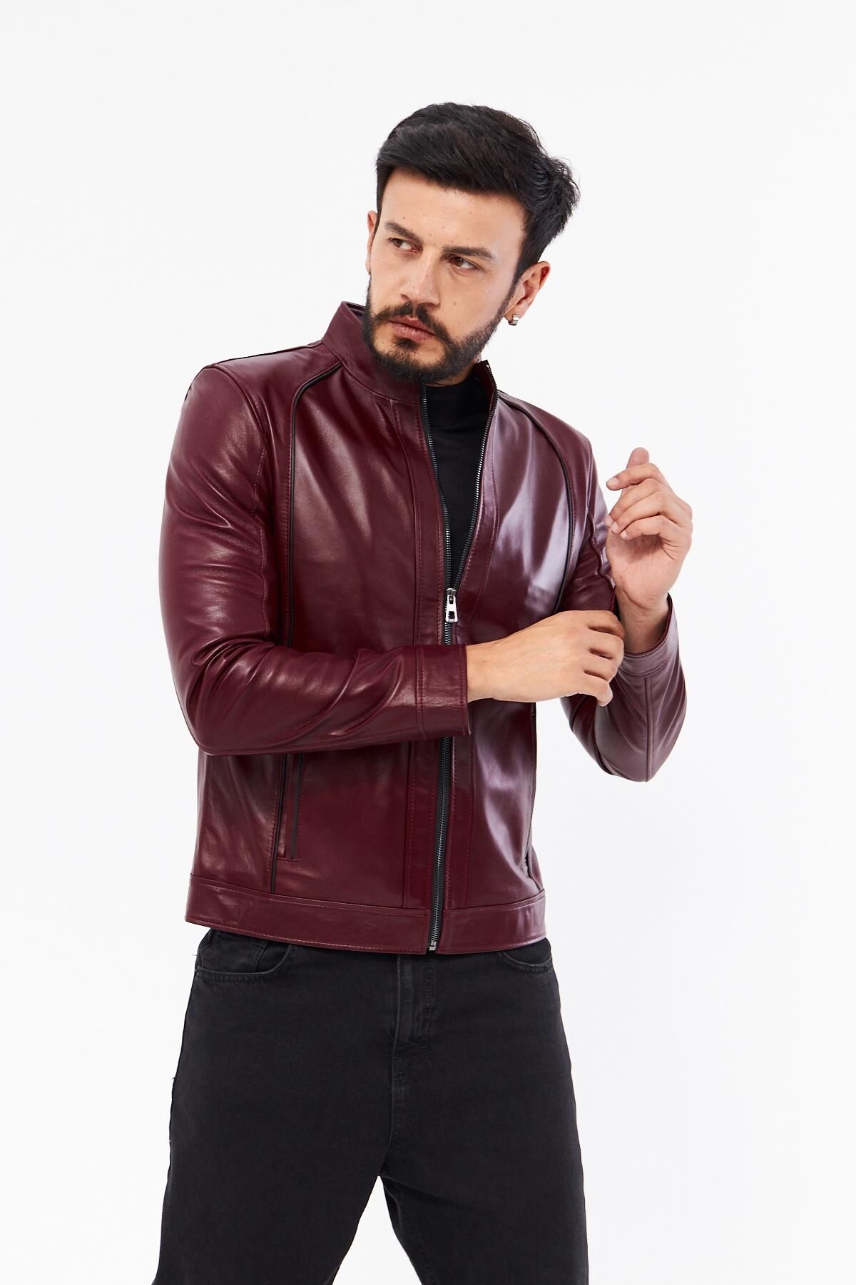 DERİNSS DER198 Hakiki Deri Erkek Bordo Mont