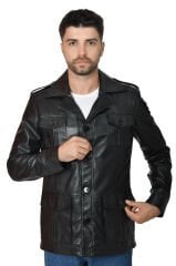 DERİNSS DER244 Hakiki Deri Erkek Siyah Mont