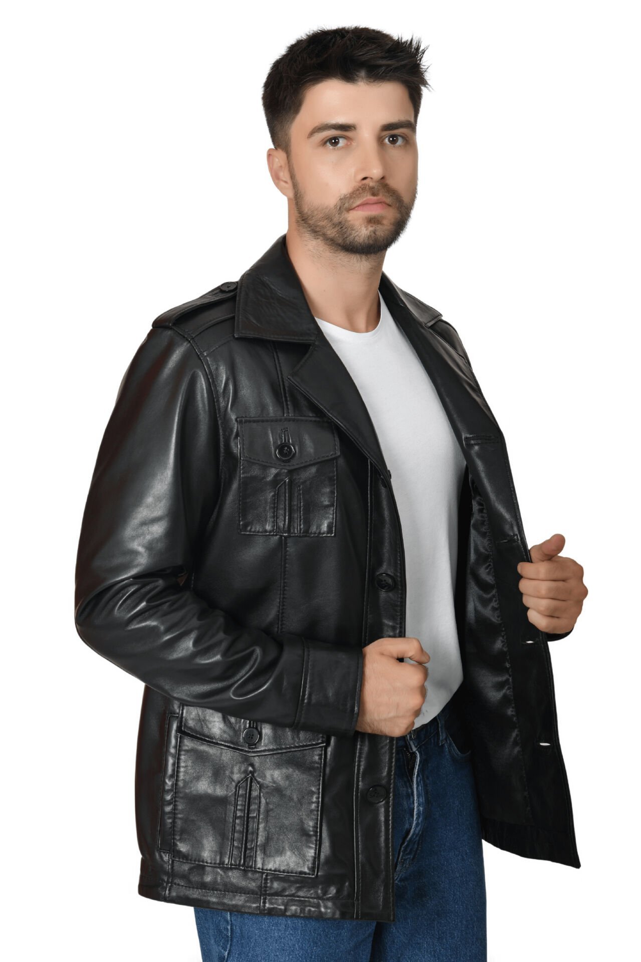 DERİNSS DER244 Hakiki Deri Erkek Siyah Mont