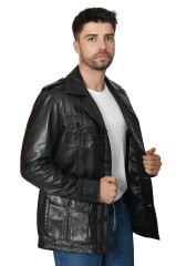 DERİNSS DER244 Hakiki Deri Erkek Siyah Mont