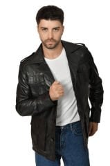 DERİNSS DER244 Hakiki Deri Erkek Siyah Mont