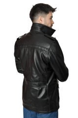 DERİNSS DER244 Hakiki Deri Erkek Siyah Mont