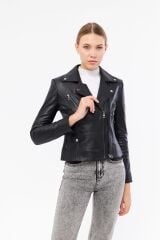 DERİNSS DKA1202 Hakiki Deri Kadın Siyah Mont