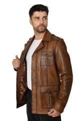 DERİNSS DER244 Hakiki Deri Erkek Taba Mont