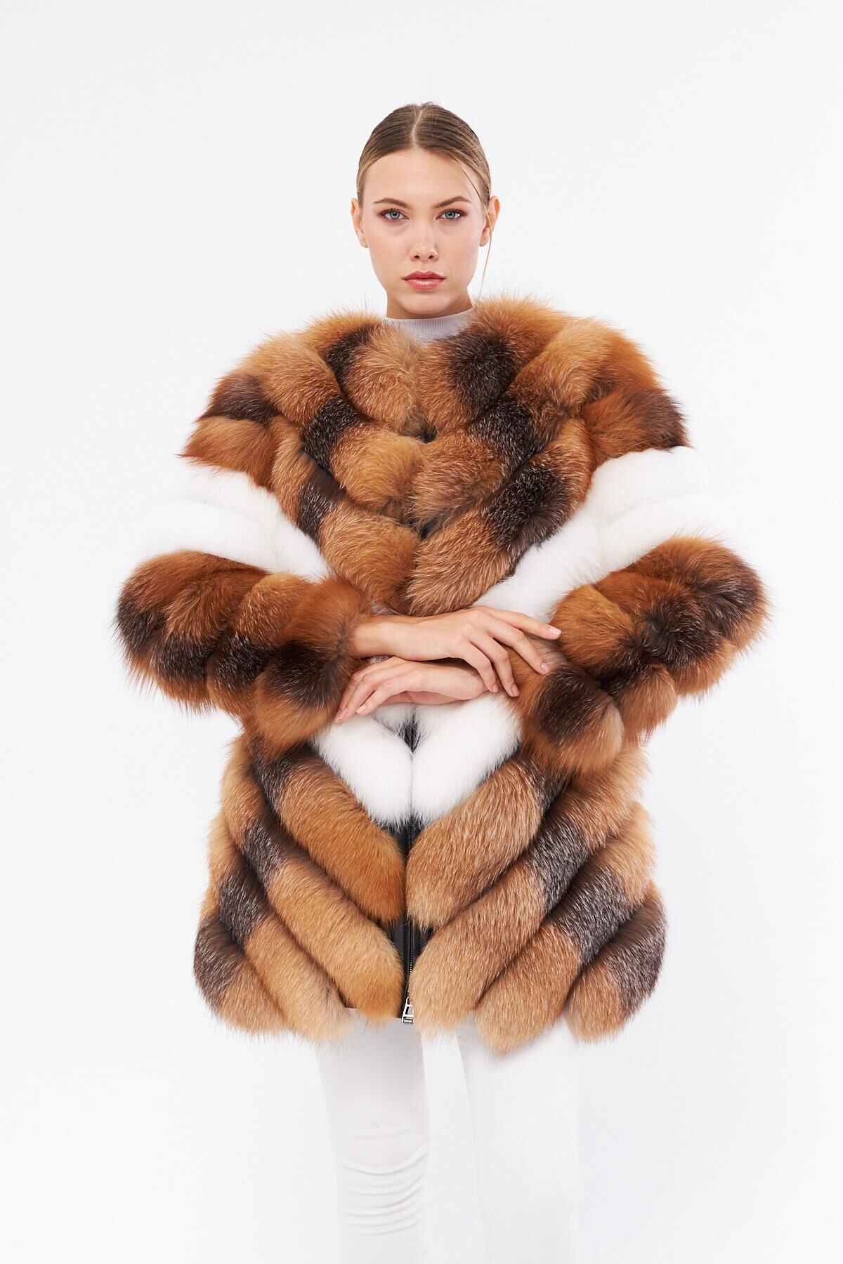 DERİNSS DKA0322 Camel Frost Hakiki Kürk Kadın Kaban