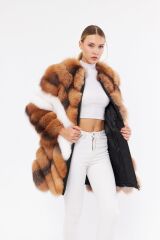 DERİNSS DKA0322 Camel Frost Hakiki Kürk Kadın Kaban