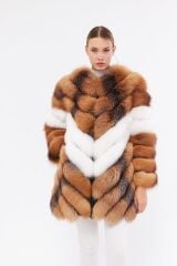 DERİNSS DKA0322 Camel Frost Hakiki Kürk Kadın Kaban