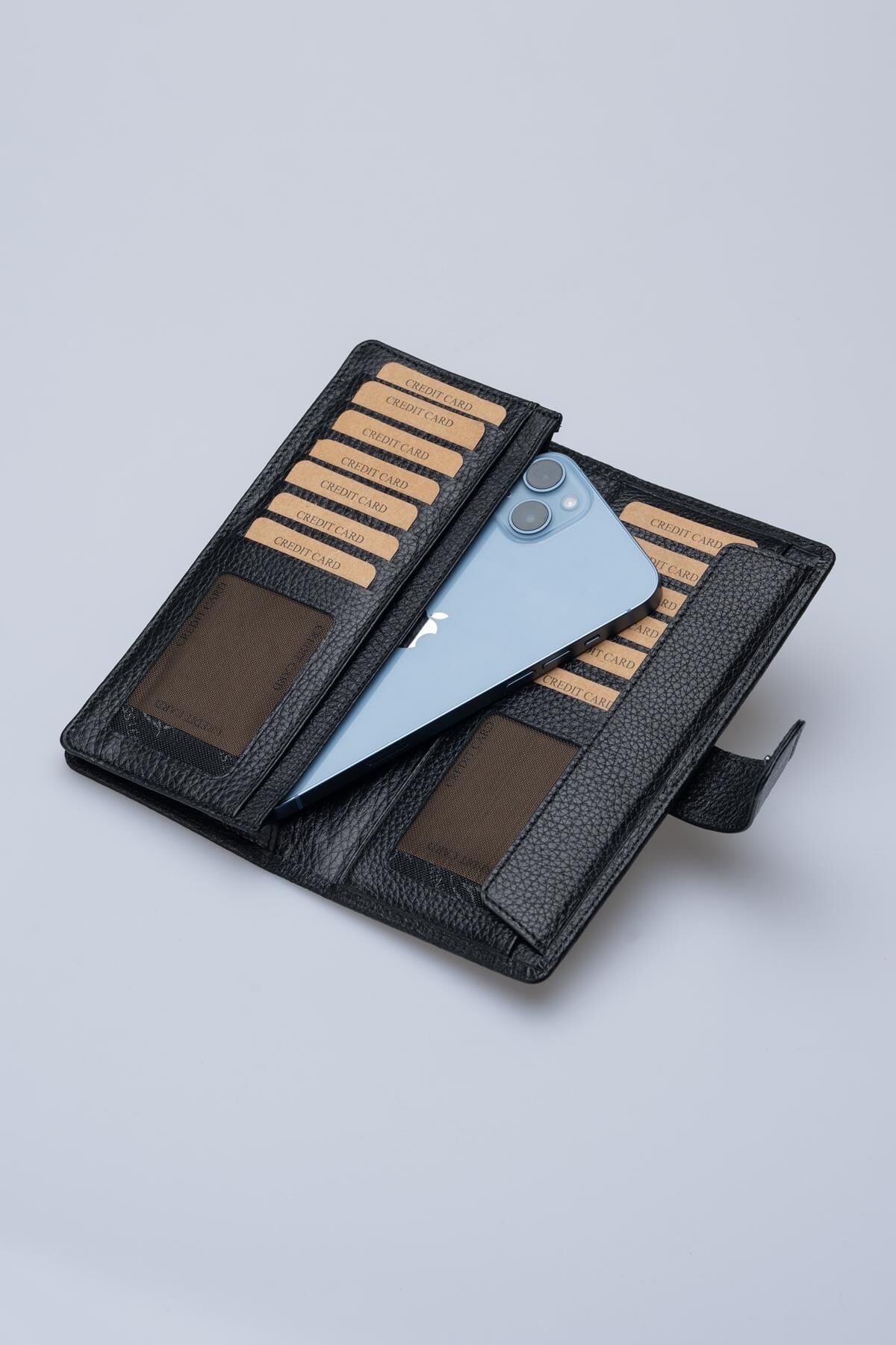 DERİNSS DRC7533 Hakiki Deri Patlı Siyah Cüzdan & Telefonluk